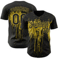 Custom Black Old Gold Dripping Splatter Paint Authentic Baseball Jersey