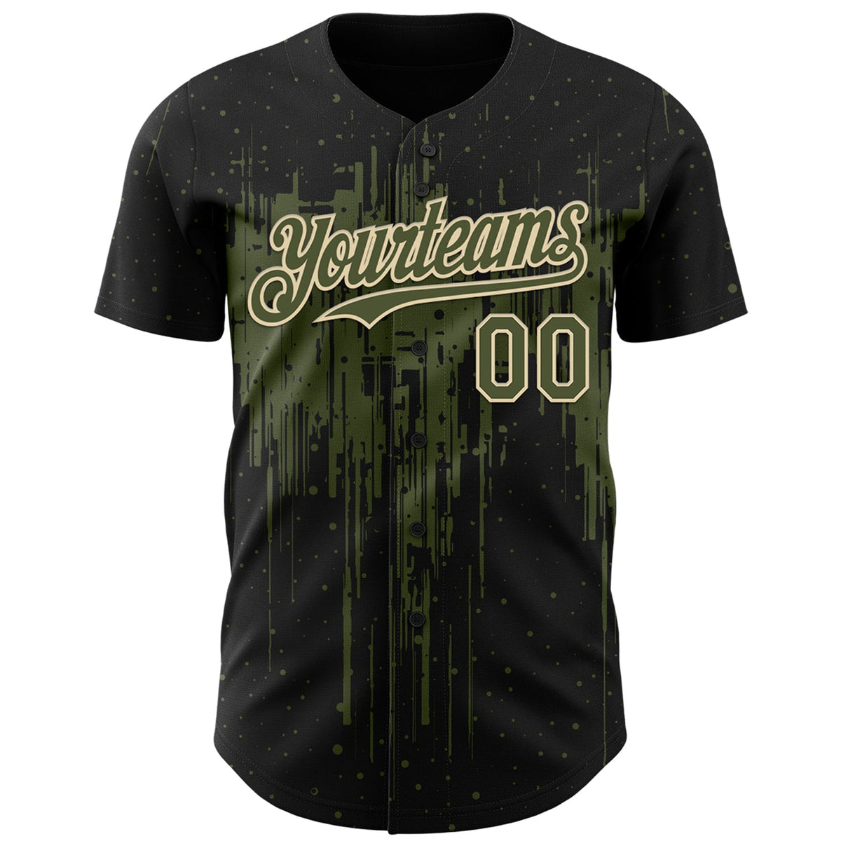 Custom Black Olive-Cream Dripping Splatter Paint Authentic Baseball Jersey