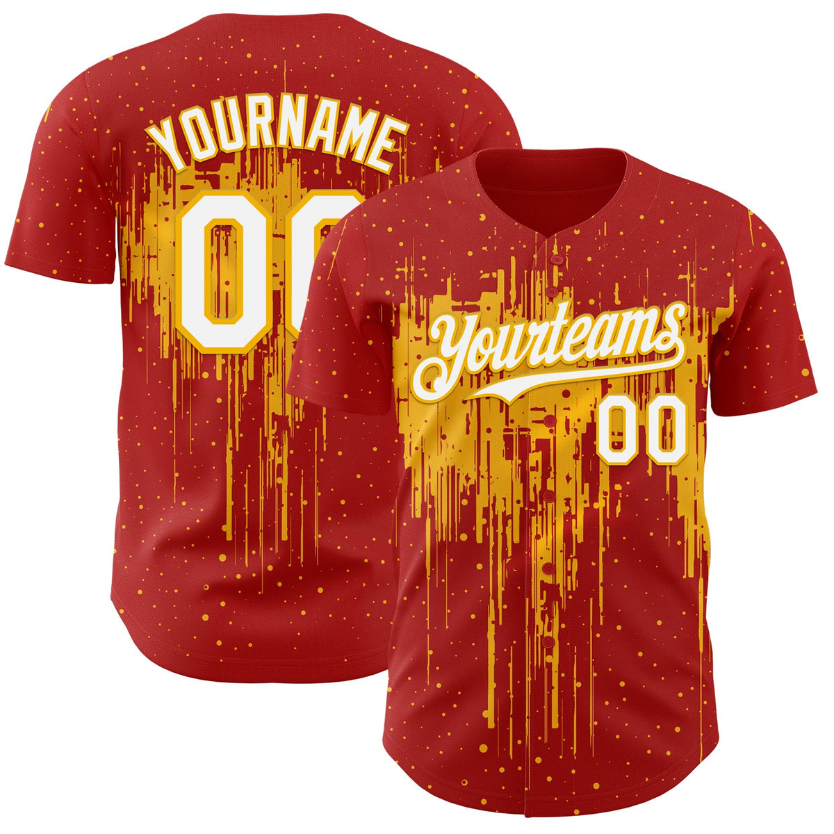 Custom Red White-Gold Dripping Splatter Paint Authentic Baseball Jersey