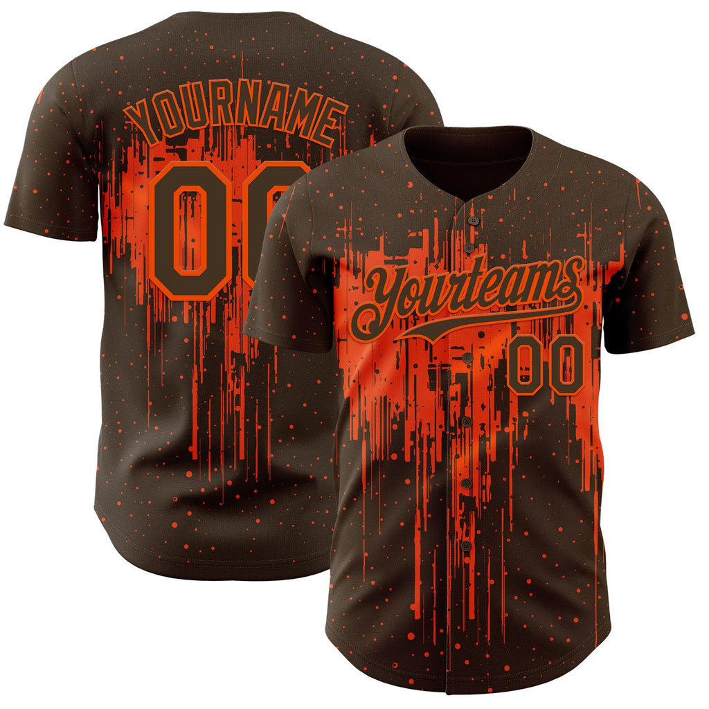 Custom Brown Orange Dripping Splatter Paint Authentic Baseball Jersey