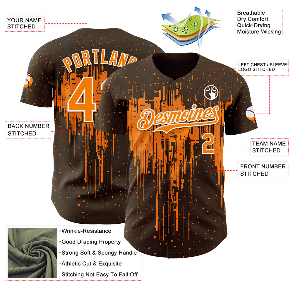 Custom Brown Bay Orange-White Dripping Splatter Paint Authentic Baseball Jersey
