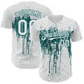 Custom White Teal Dripping Splatter Paint Authentic Baseball Jersey