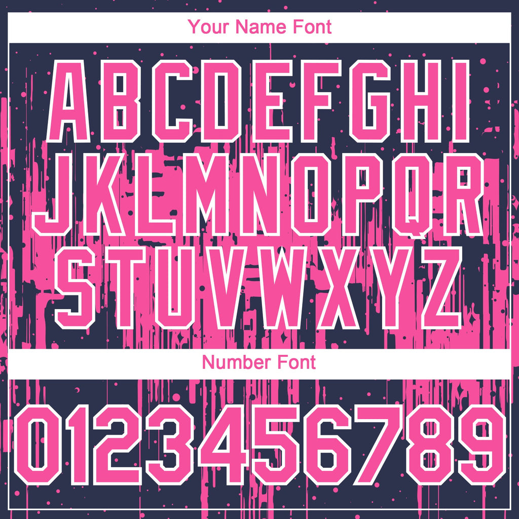 Custom Navy Pink-White Dripping Splatter Paint Authentic Baseball Jersey