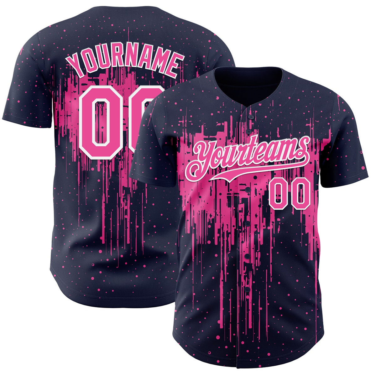 Custom Navy Pink-White Dripping Splatter Paint Authentic Baseball Jersey