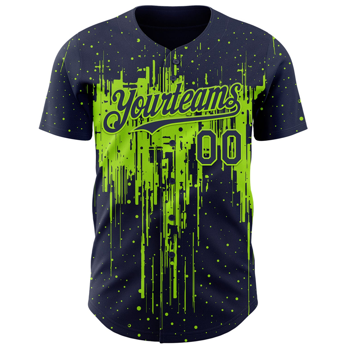 Custom Navy Neon Green Dripping Splatter Paint Authentic Baseball Jersey