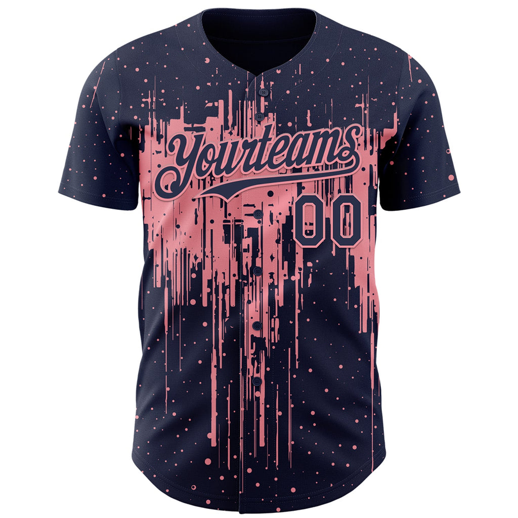 Custom Navy Medium Pink Dripping Splatter Paint Authentic Baseball Jersey