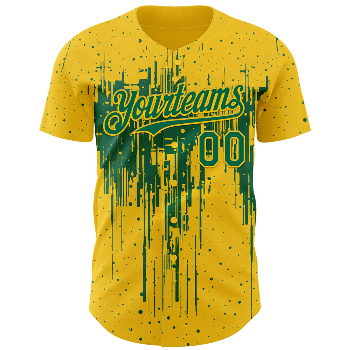 Custom Yellow Kelly Green Dripping Splatter Paint Authentic Baseball Jersey