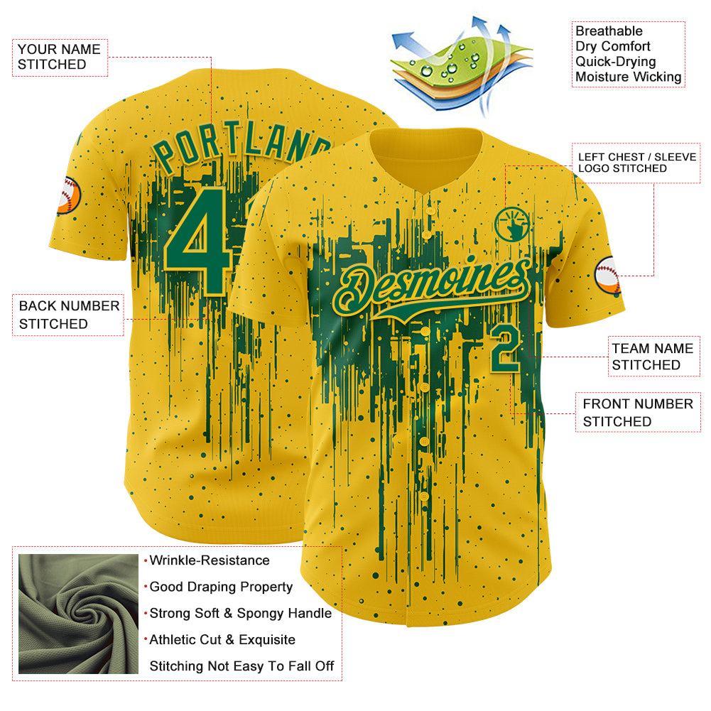Custom Yellow Kelly Green Dripping Splatter Paint Authentic Baseball Jersey