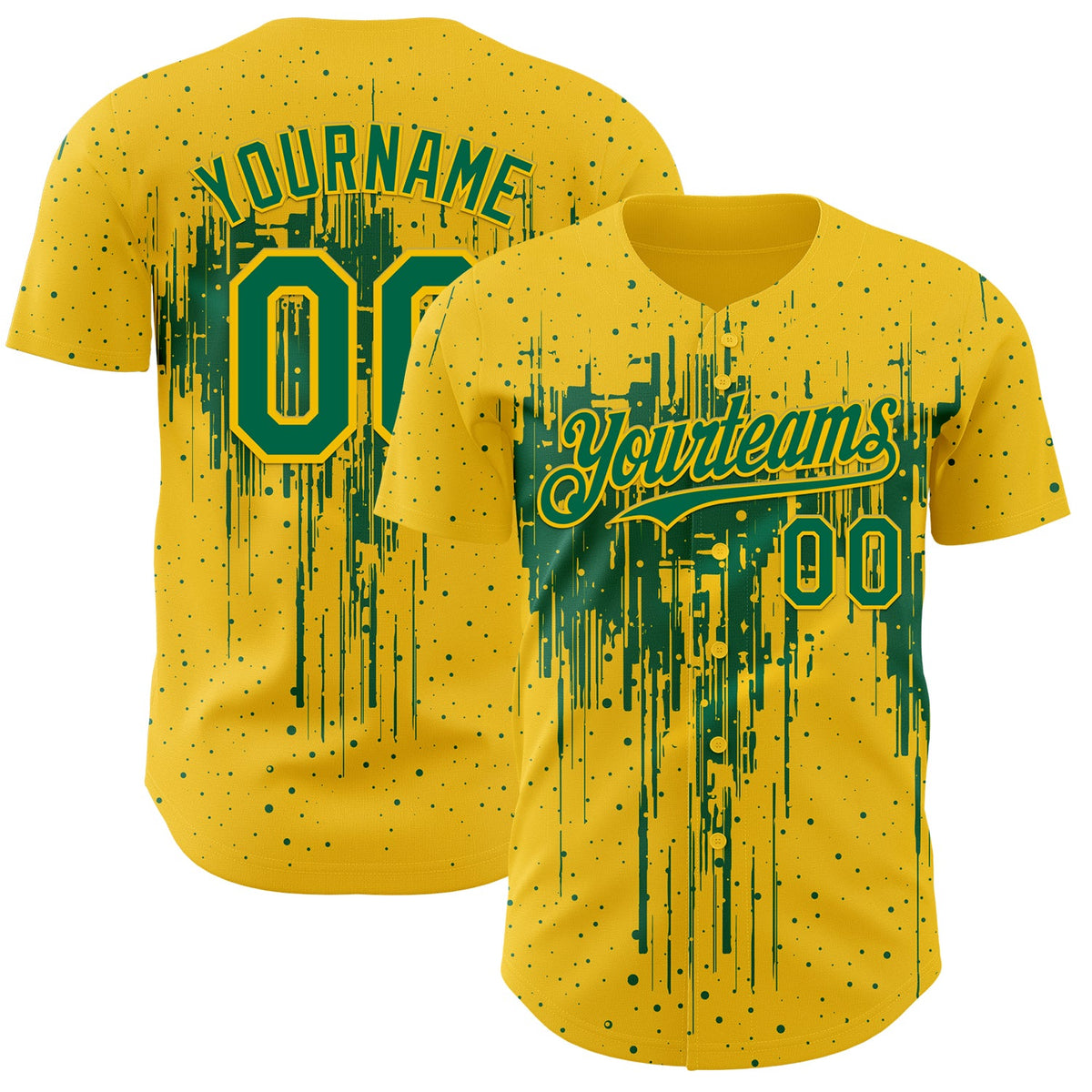 Custom Yellow Kelly Green Dripping Splatter Paint Authentic Baseball Jersey