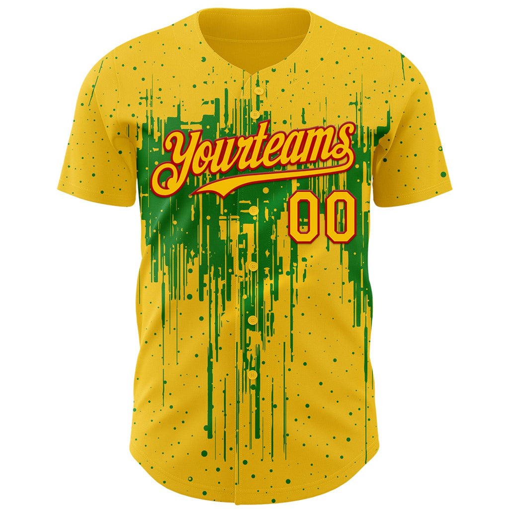 Custom Yellow Red-Grass Green Dripping Splatter Paint Authentic Baseball Jersey