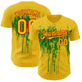Custom Yellow Red-Grass Green Dripping Splatter Paint Authentic Baseball Jersey