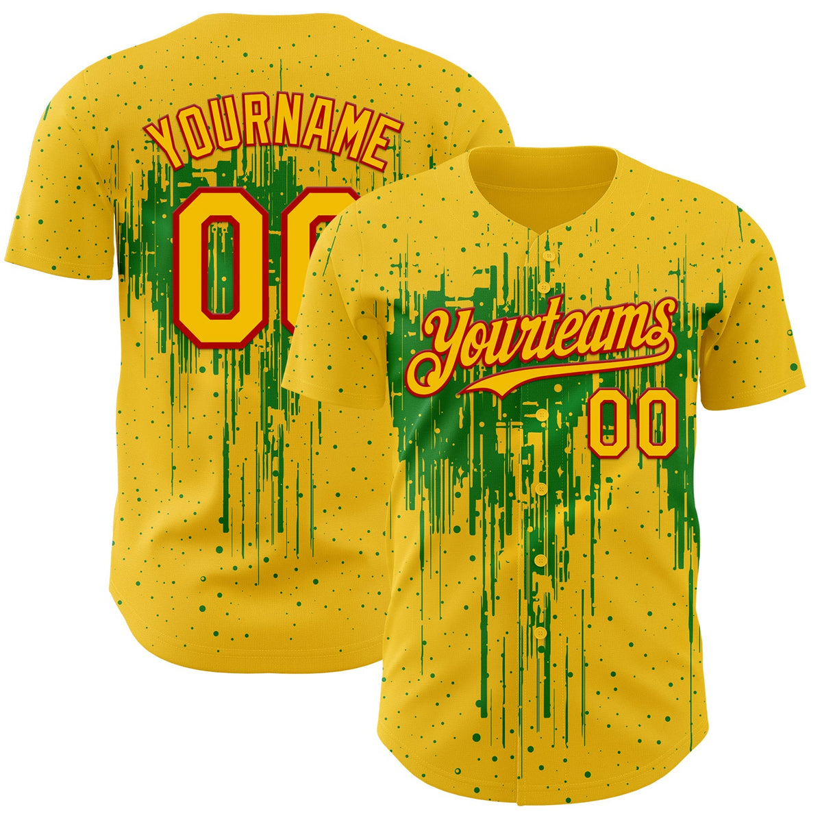 Custom Yellow Red-Grass Green Dripping Splatter Paint Authentic Baseball Jersey