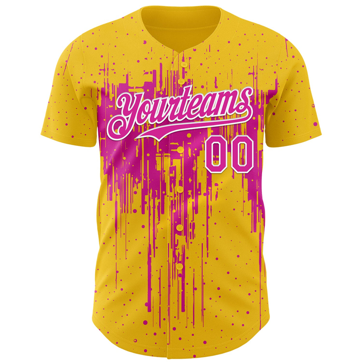 Custom Yellow Deep Pink-White Dripping Splatter Paint Authentic Baseball Jersey