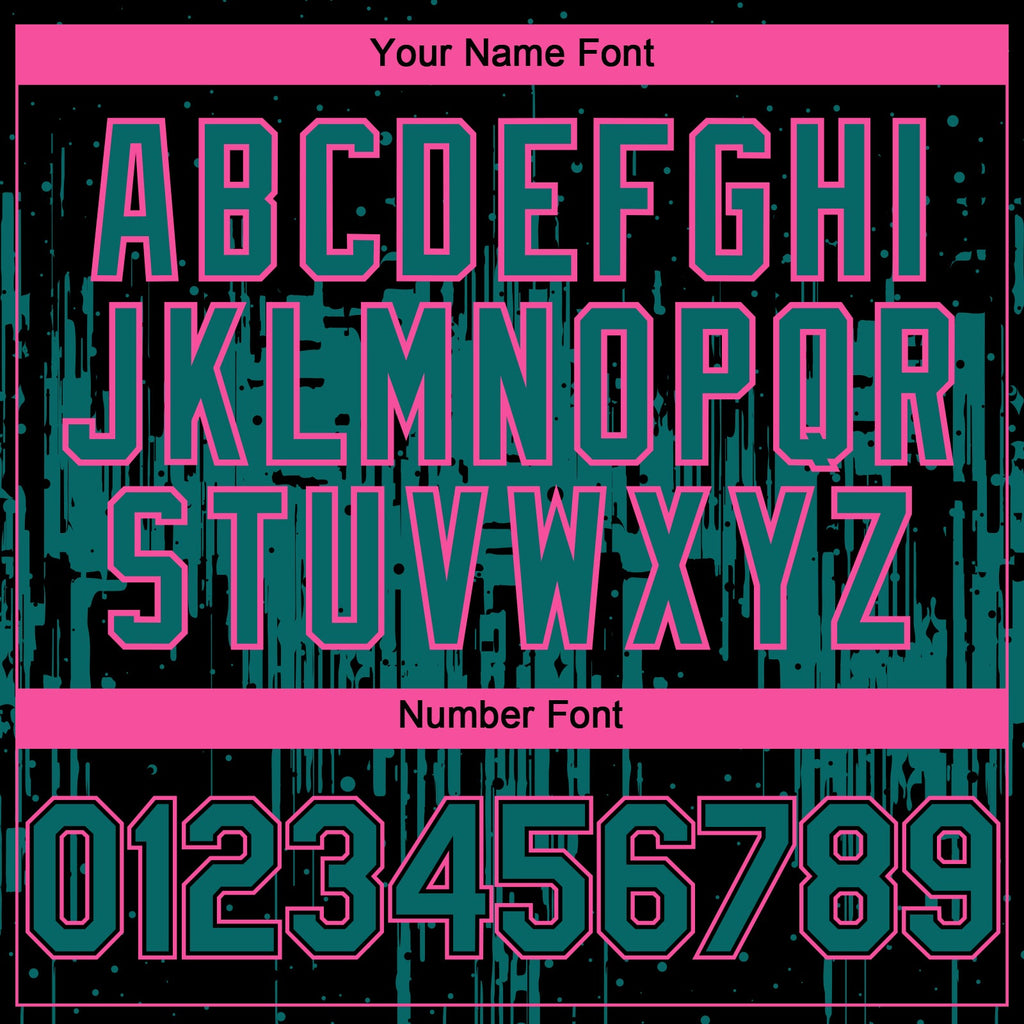 Custom Black Teal-Pink Dripping Splatter Paint Authentic Baseball Jersey