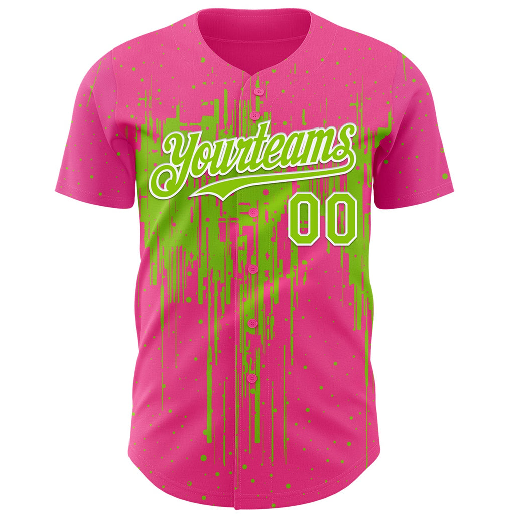 Custom Pink Neon Green-White Dripping Splatter Paint Authentic Baseball Jersey