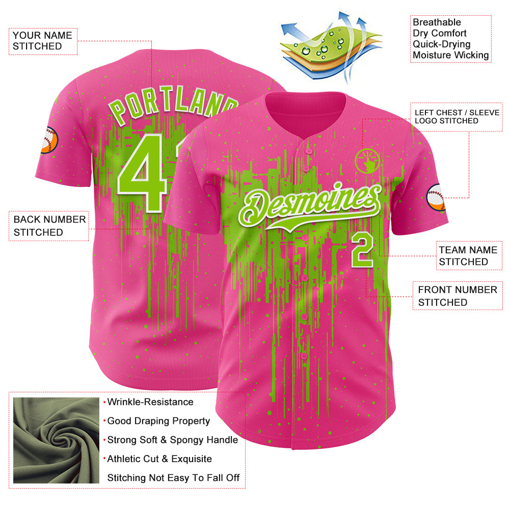 Custom Pink Neon Green-White Dripping Splatter Paint Authentic Baseball Jersey