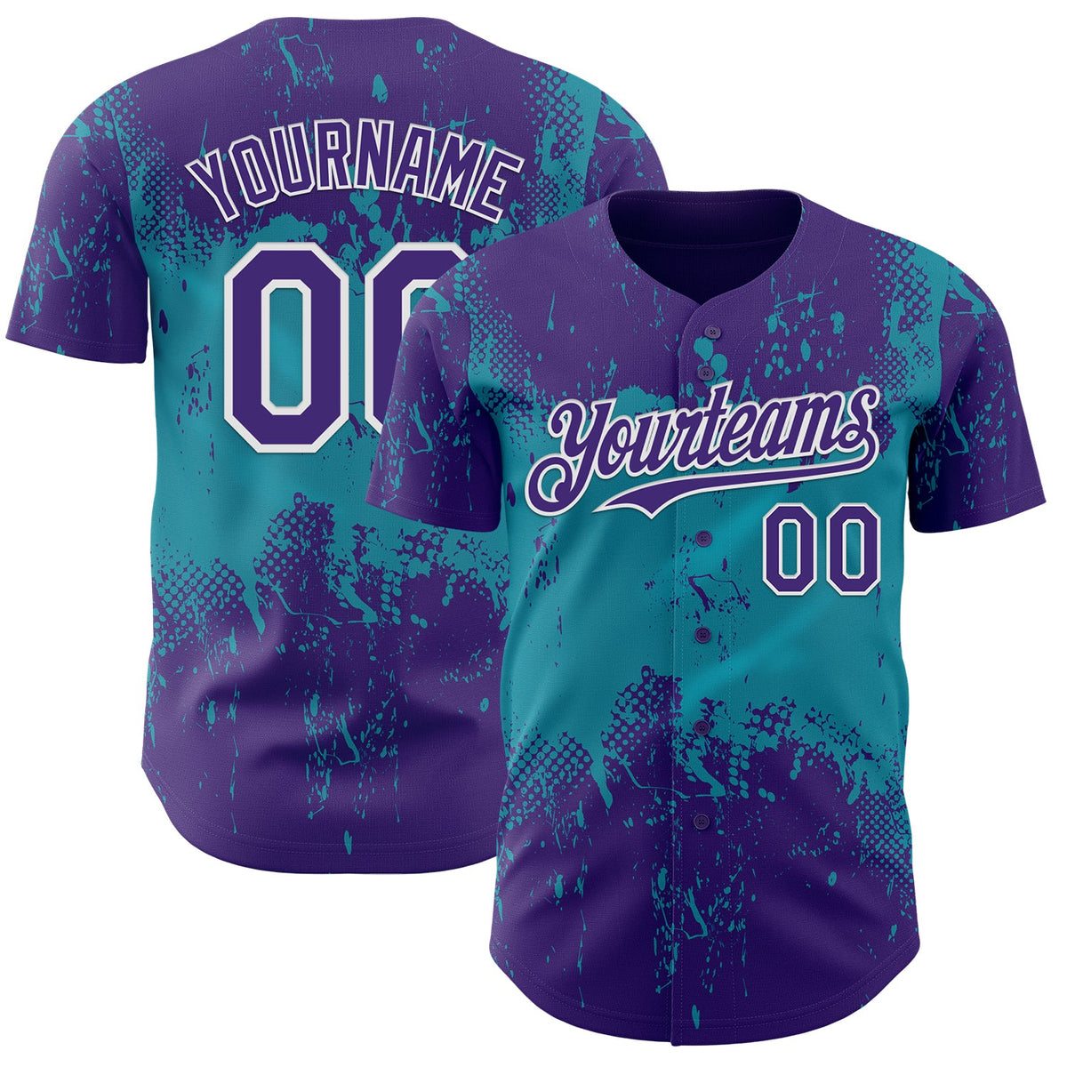 Custom Purple Teal-White Abstract Splatter Grunge Paint Authentic Baseball Jersey