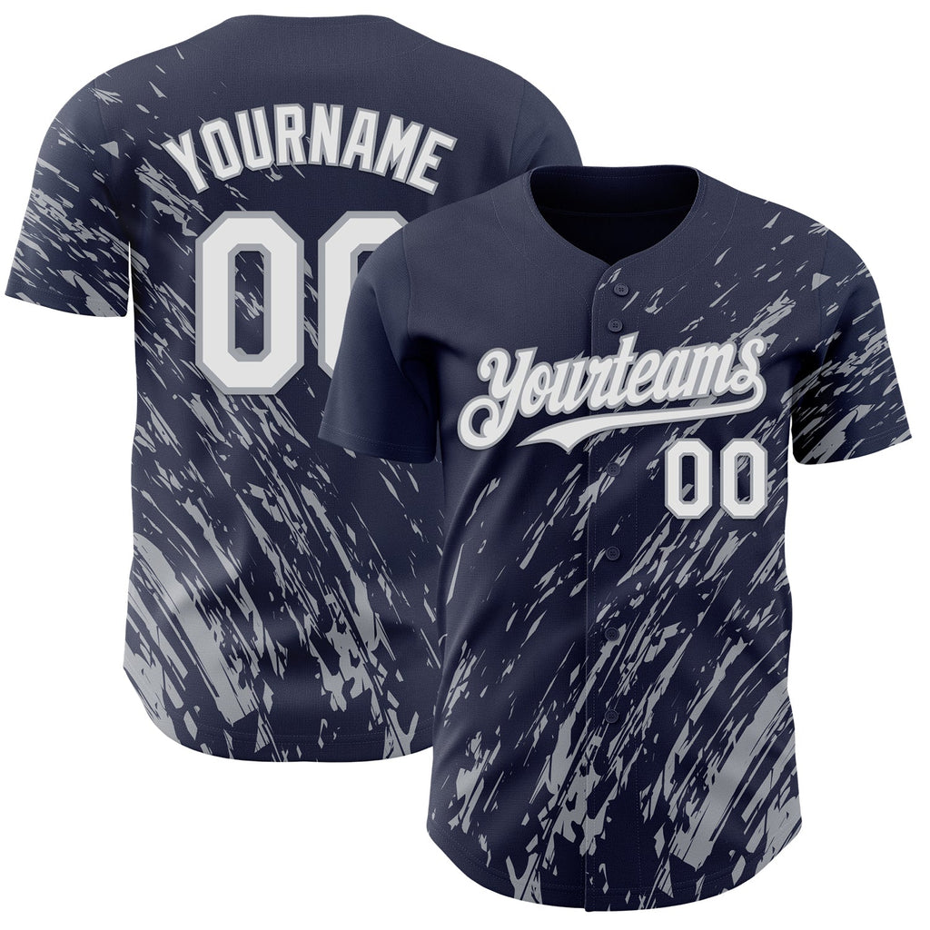 Custom Navy White-Gray Paint Stroke Grunge Streak Authentic Baseball Jersey