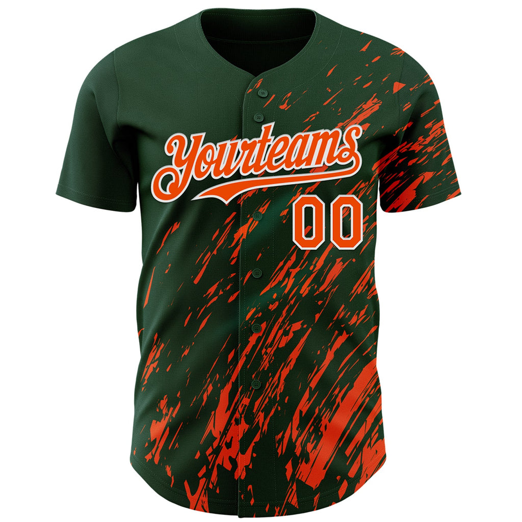 Custom Green Orange-White Paint Stroke Grunge Streak Authentic Baseball Jersey