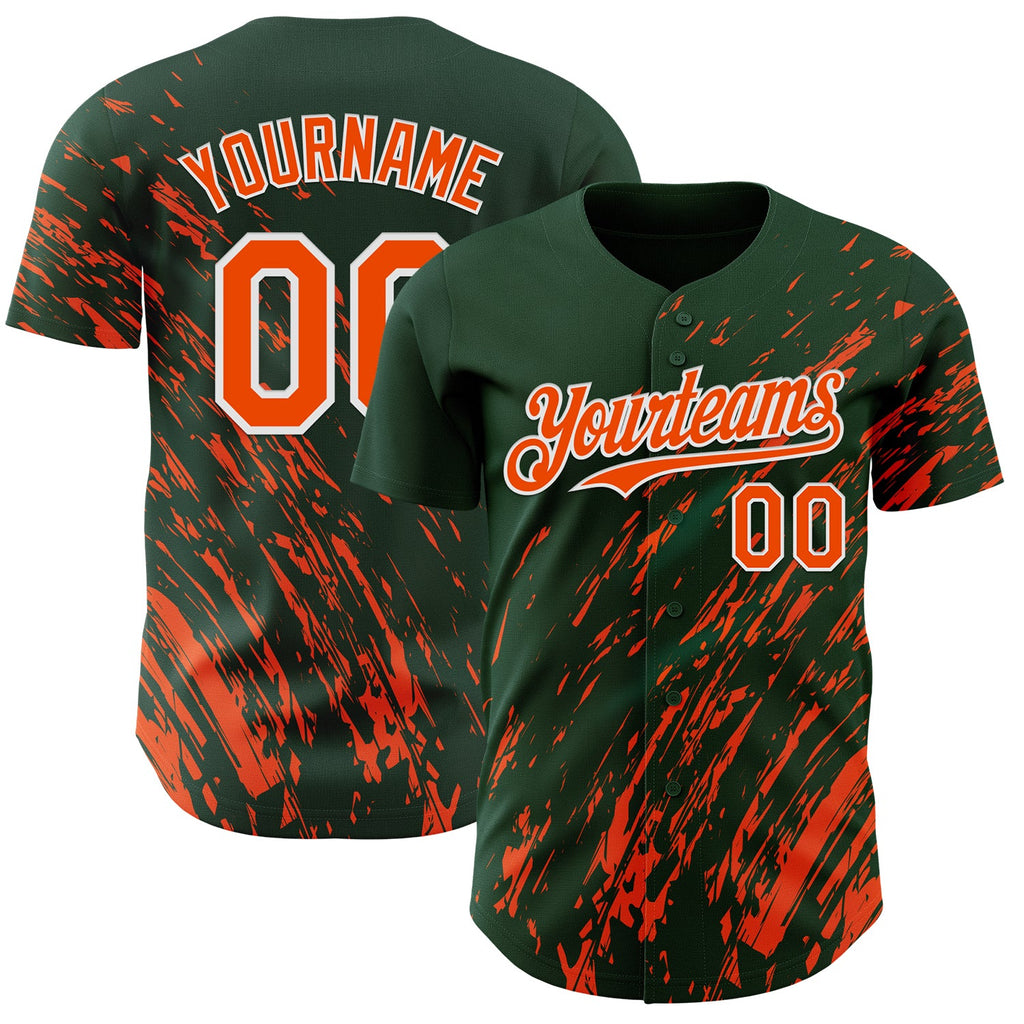 Custom Green Orange-White Paint Stroke Grunge Streak Authentic Baseball Jersey