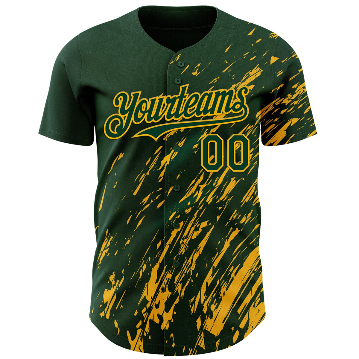Custom Green Gold Paint Stroke Grunge Streak Authentic Baseball Jersey