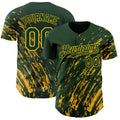 Custom Green Gold Paint Stroke Grunge Streak Authentic Baseball Jersey
