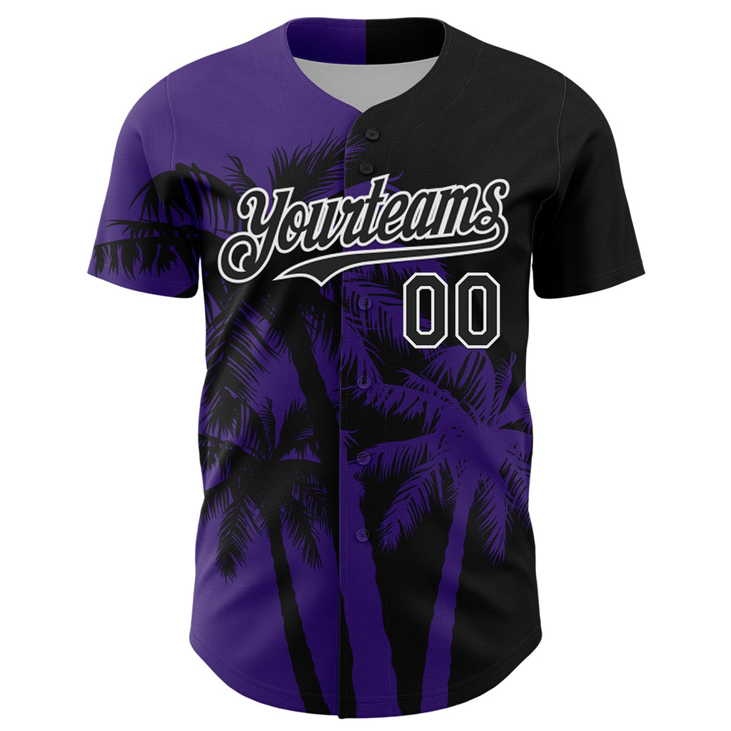 Custom Black Purple-White Hawaii Palm Trees Tropical Coconut Authentic Baseball Jersey