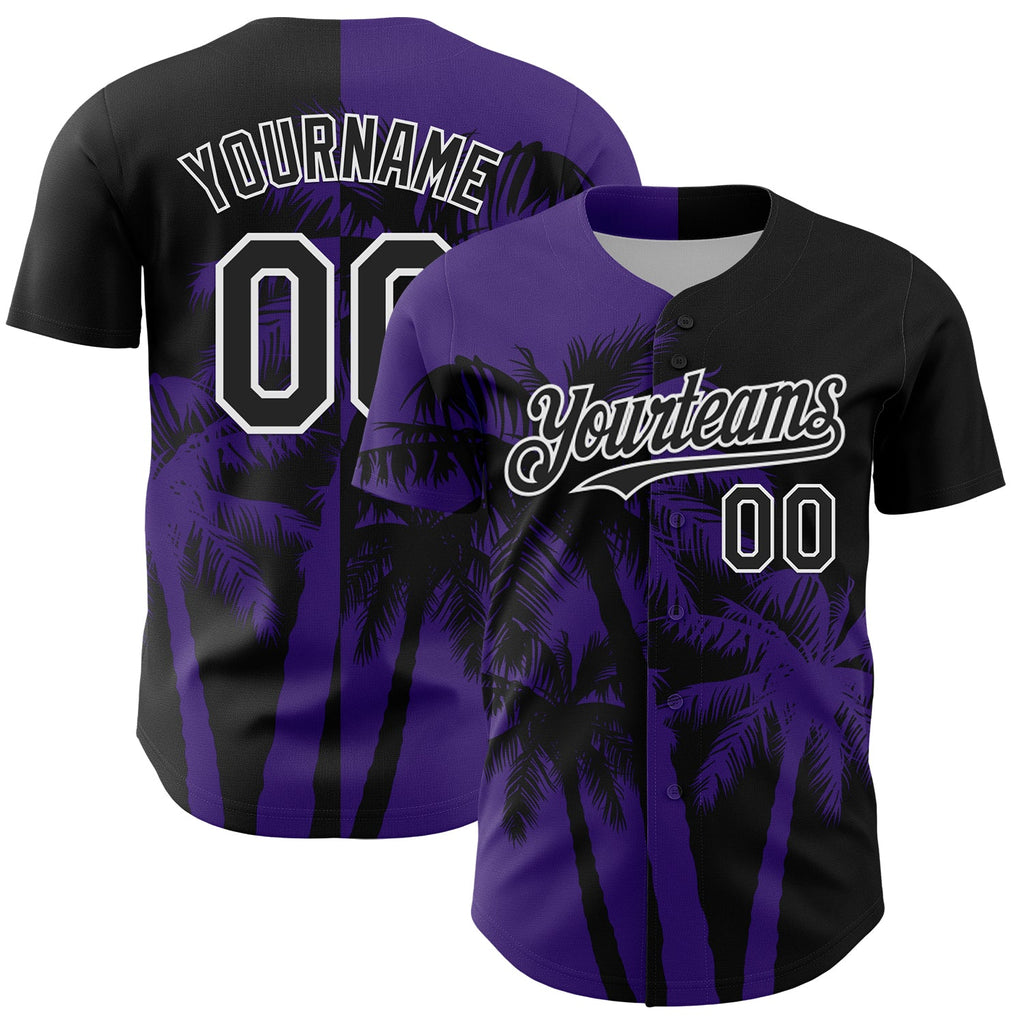 Custom Black Purple-White Hawaii Palm Trees Tropical Coconut Authentic Baseball Jersey