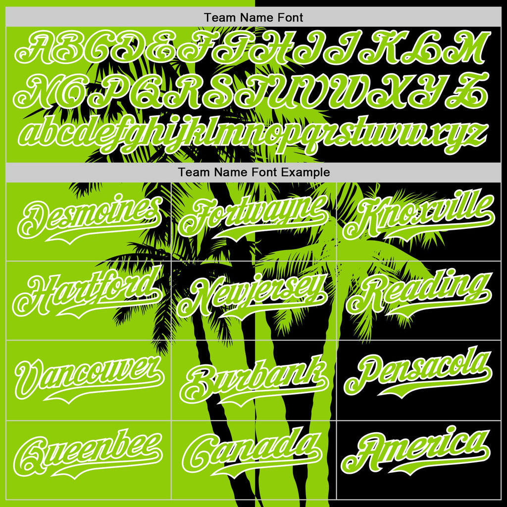 Custom Black Neon Green-White Hawaii Palm Trees Tropical Coconut Authentic Baseball Jersey