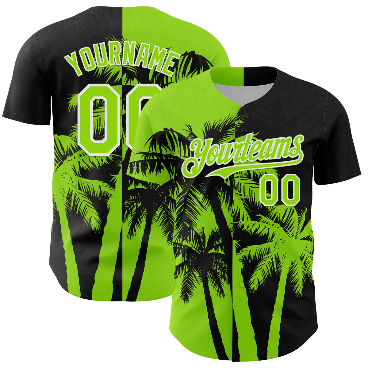 Custom Black Neon Green-White Hawaii Palm Trees Tropical Coconut Authentic Baseball Jersey