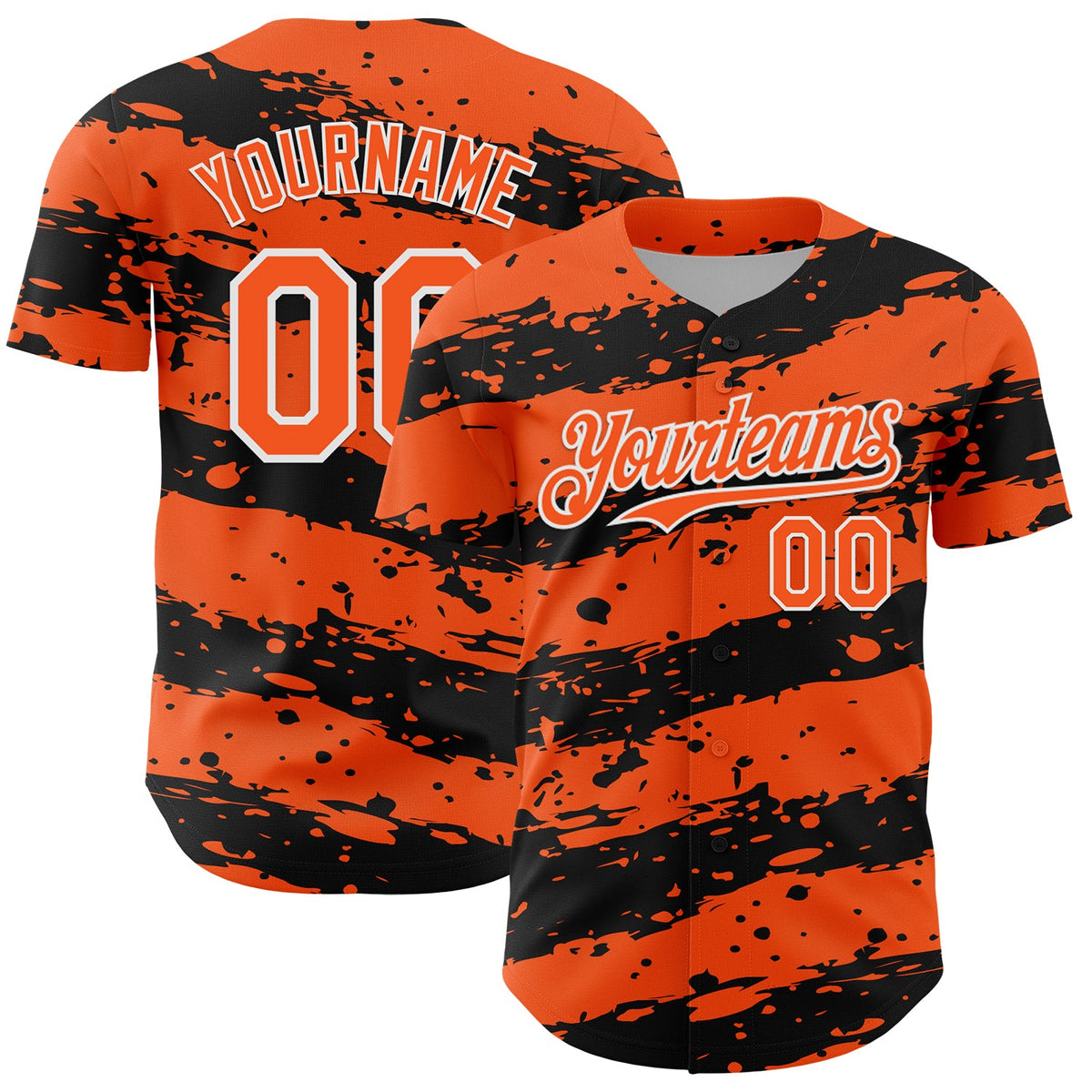 Custom Orange Black-White Paint Splash Stripe Authentic Baseball Jersey