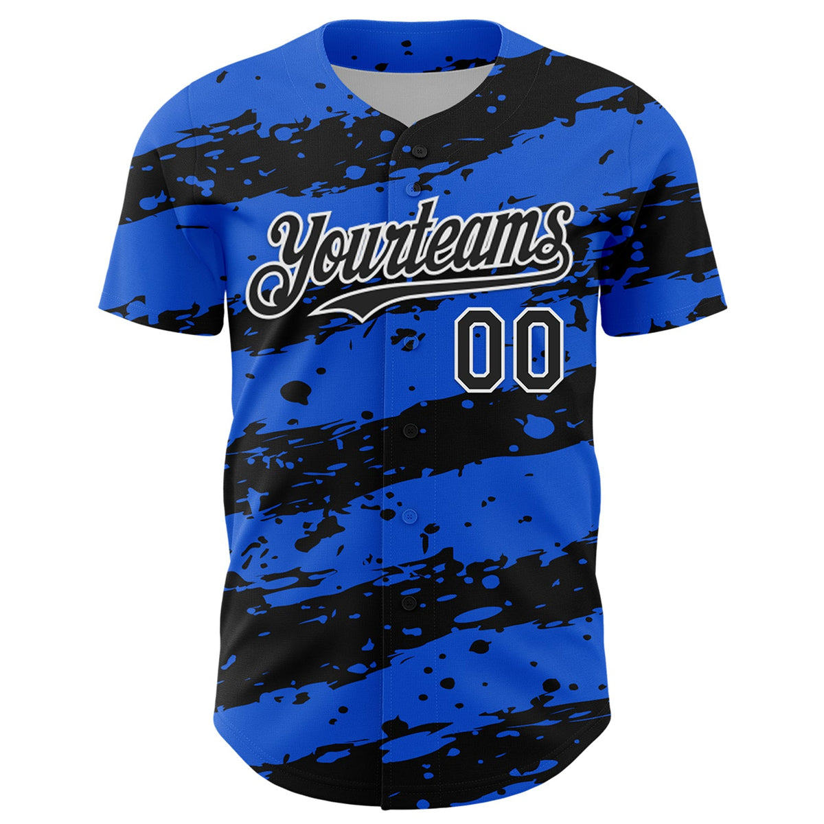 Custom Thunder Blue Black-White Paint Splash Stripe Authentic Baseball Jersey