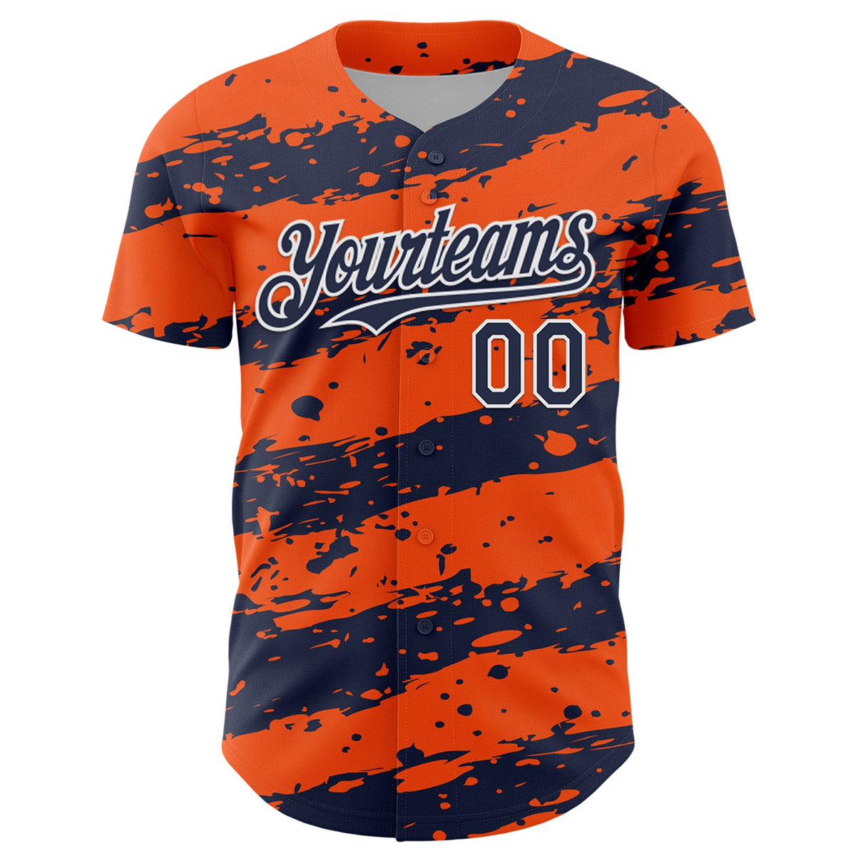 Custom Orange Navy-White Paint Splash Stripe Authentic Baseball Jersey