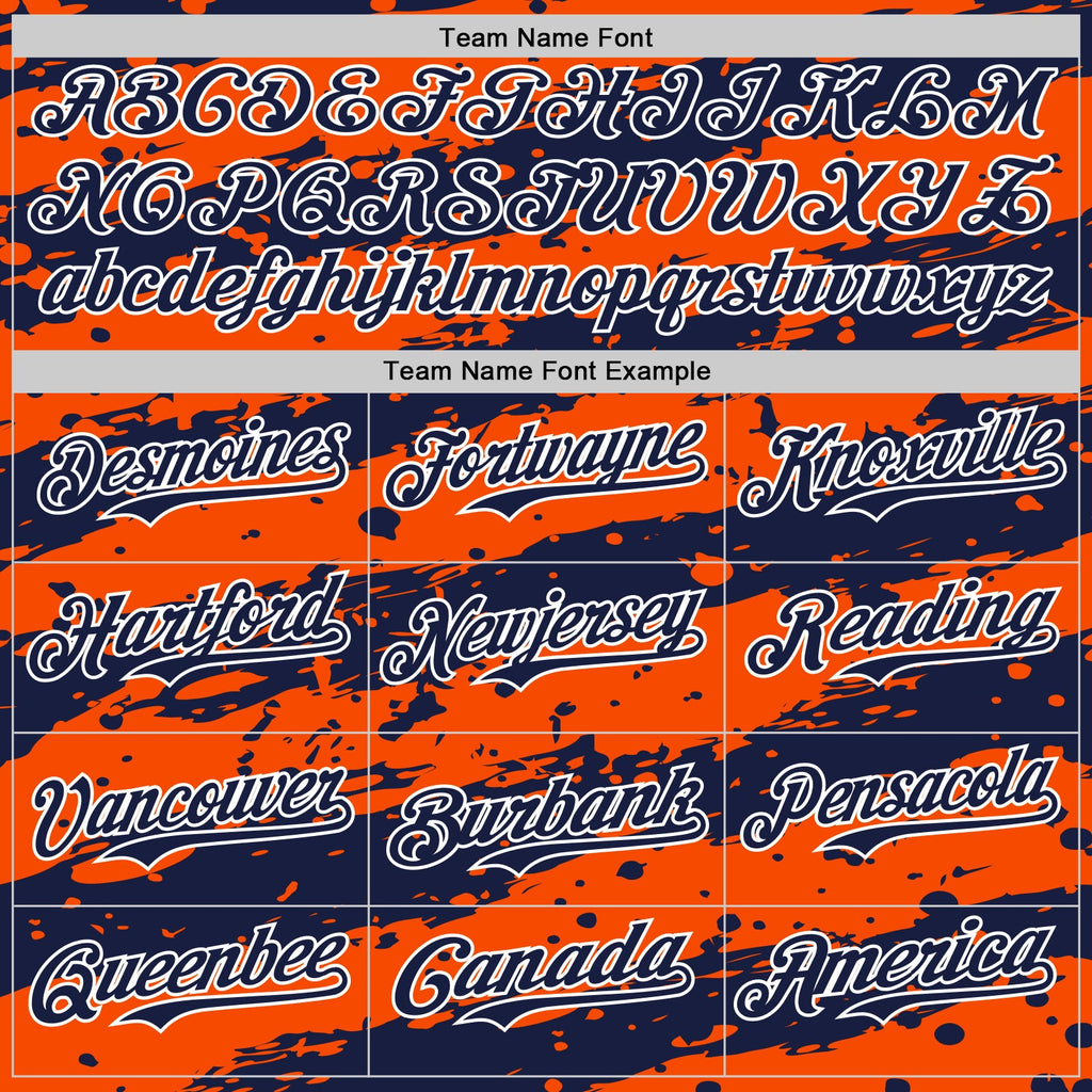 Custom Orange Navy-White Paint Splash Stripe Authentic Baseball Jersey