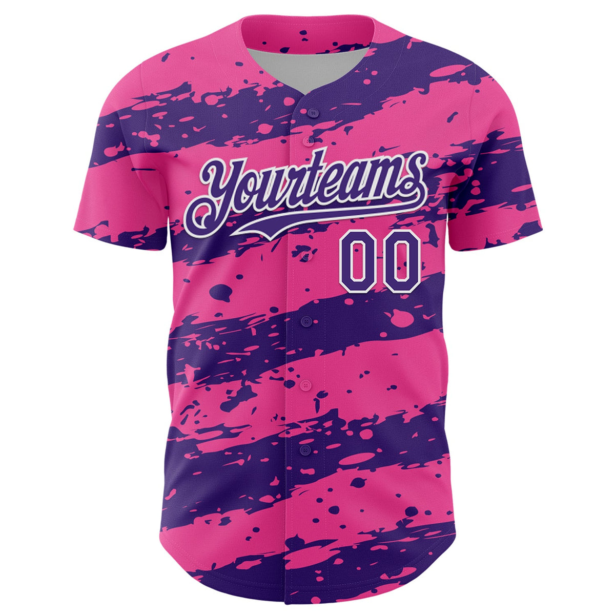 Custom Pink Purple-White Paint Splash Stripe Authentic Baseball Jersey