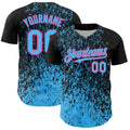 Custom Black Sky Blue-Pink Abstract Fragment Splatter Authentic Baseball Jersey
