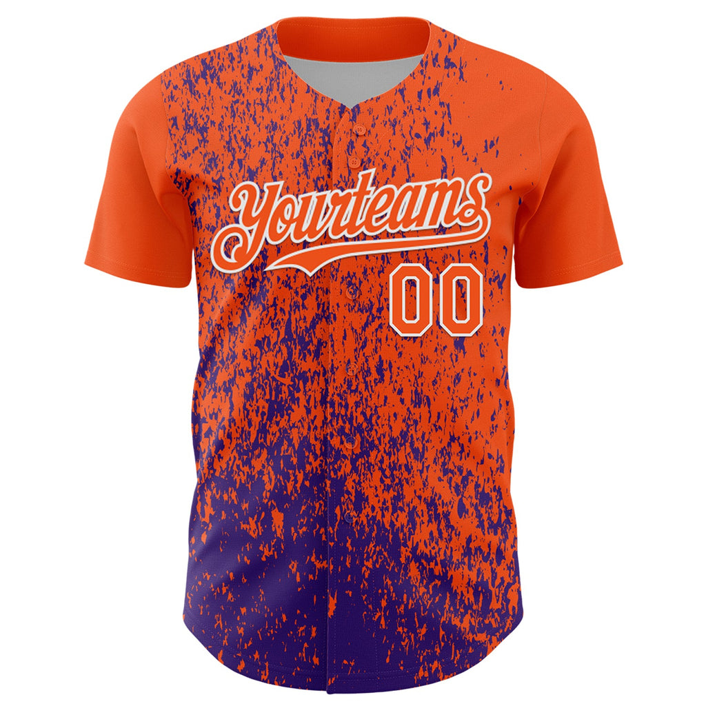 Custom Orange Purple-White Abstract Fragment Splatter Authentic Baseball Jersey