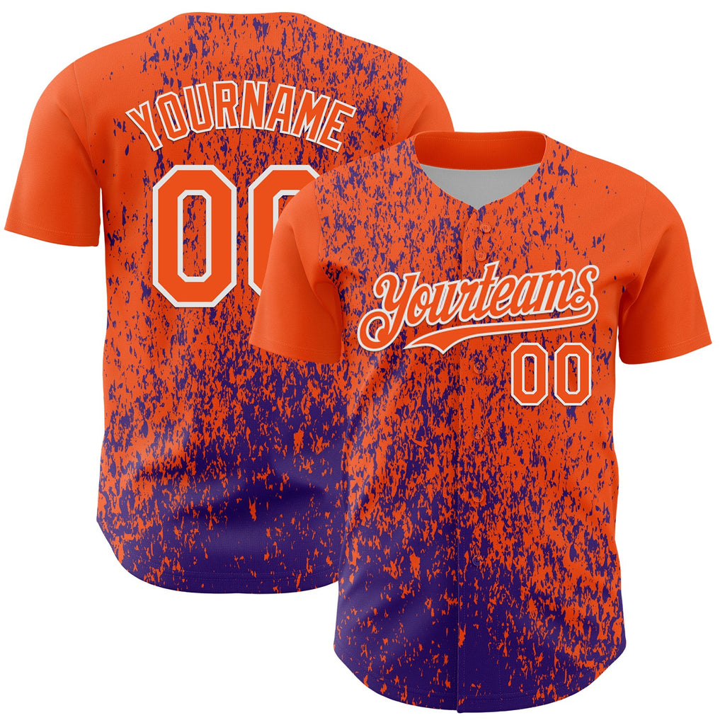 Custom Orange Purple-White Abstract Fragment Splatter Authentic Baseball Jersey