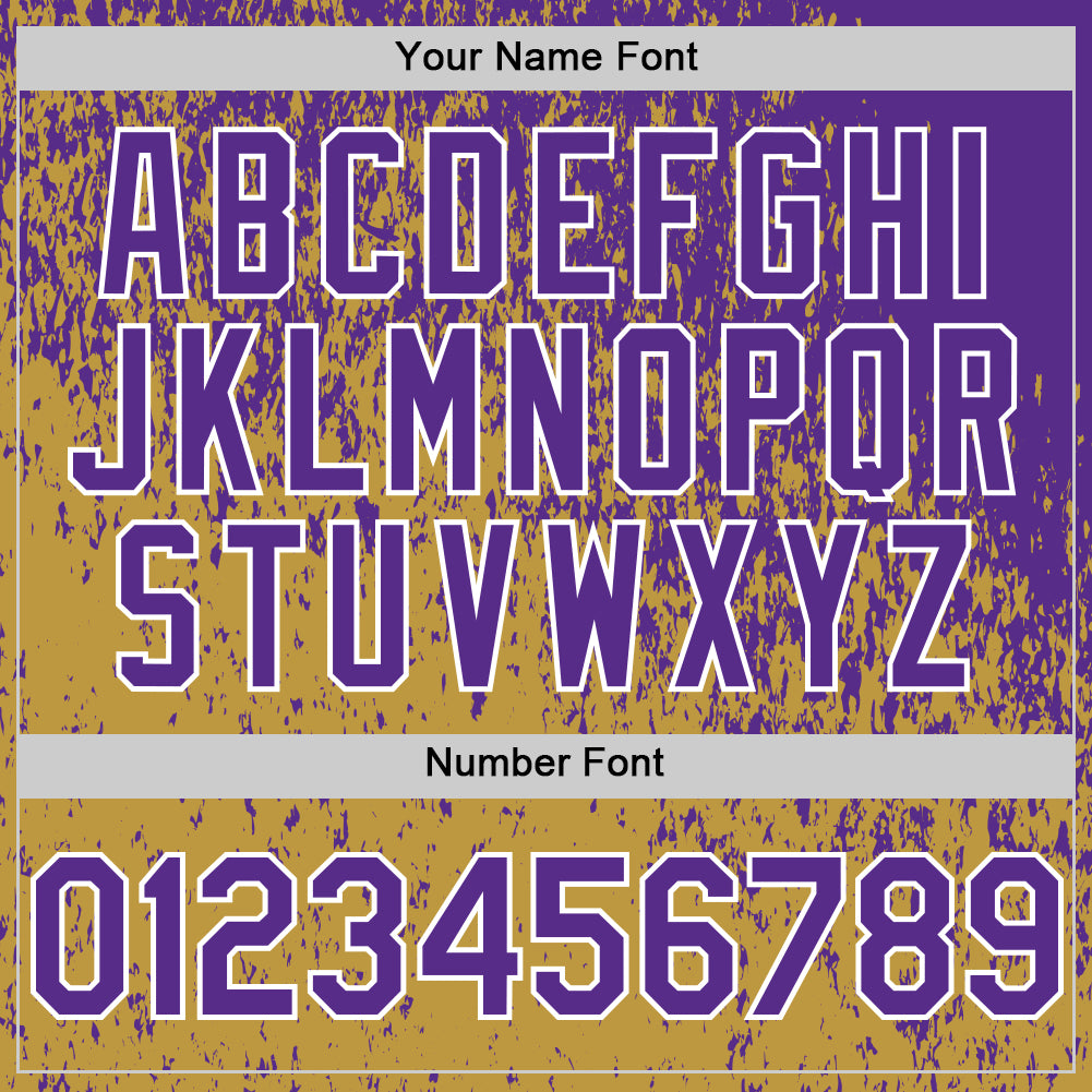 Custom Purple Old Gold-White Abstract Fragment Splatter Authentic Baseball Jersey