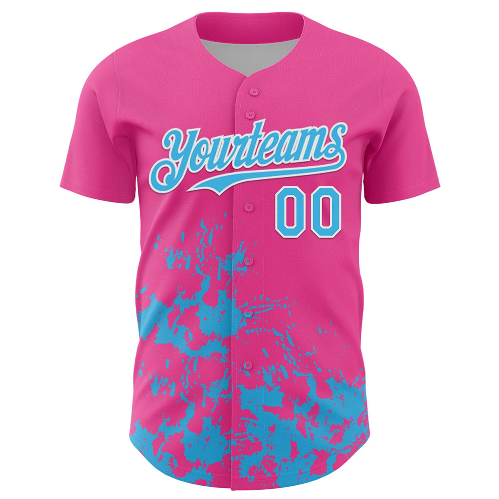 Custom Pink Sky Blue-White Splatter Authentic Baseball Jersey