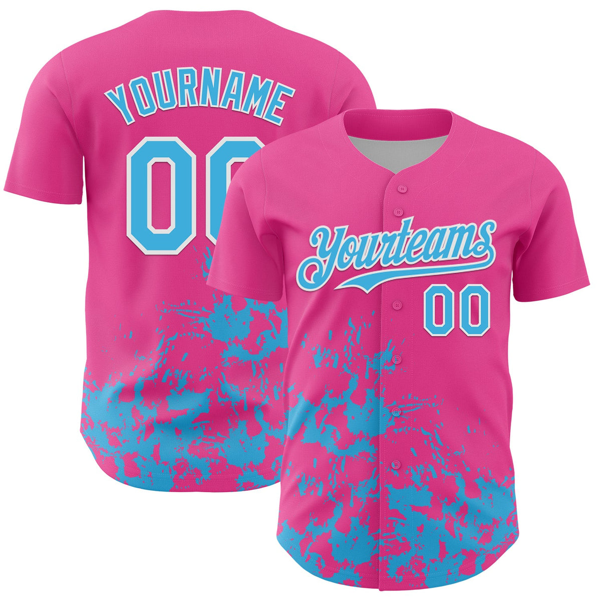 Custom Pink Sky Blue-White Splatter Authentic Baseball Jersey