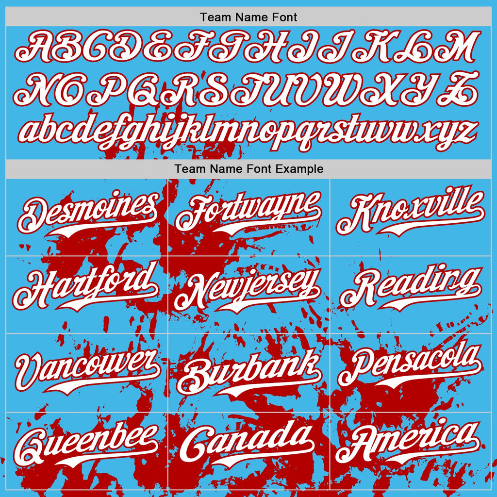 Custom Sky Blue White-Red Splatter Authentic Baseball Jersey