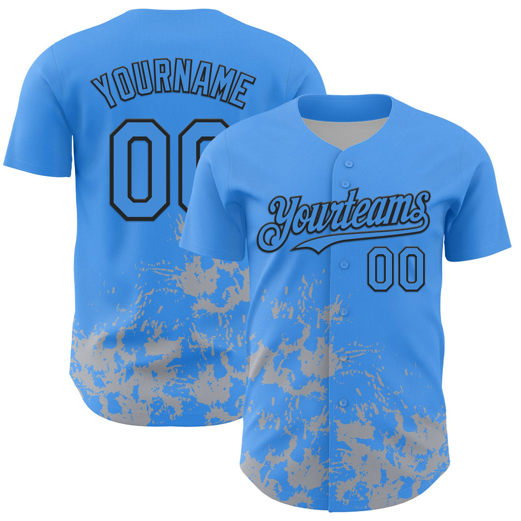 Custom Powder Blue Black-Gray Splatter Authentic Baseball Jersey