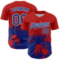 Custom Red Royal-White Abstract Splatter Grunge Authentic Baseball Jersey