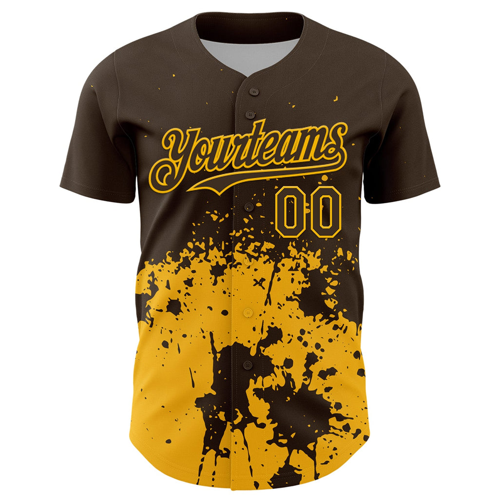 Custom Brown Yellow Abstract Splatter Grunge Authentic Baseball Jersey