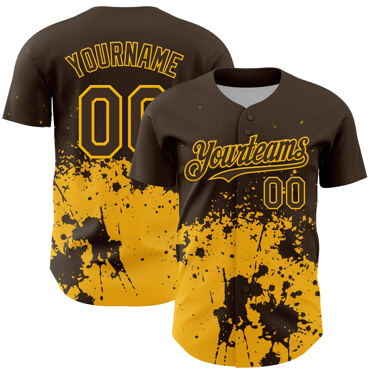Custom Brown Yellow Abstract Splatter Grunge Authentic Baseball Jersey