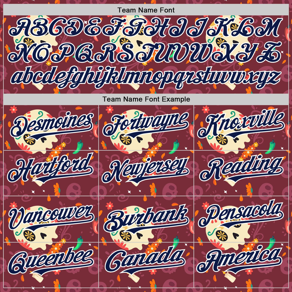 Custom Burgundy Navy-White Sugar Skull Day of the Dead Mexican Folk Art Authentic Baseball Jersey