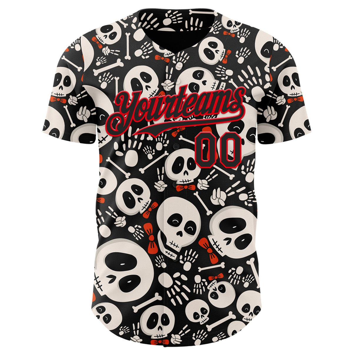 Custom Black Fire Red Sugar Skull Day of the Dead Mexican Folk Art Authentic Baseball Jersey