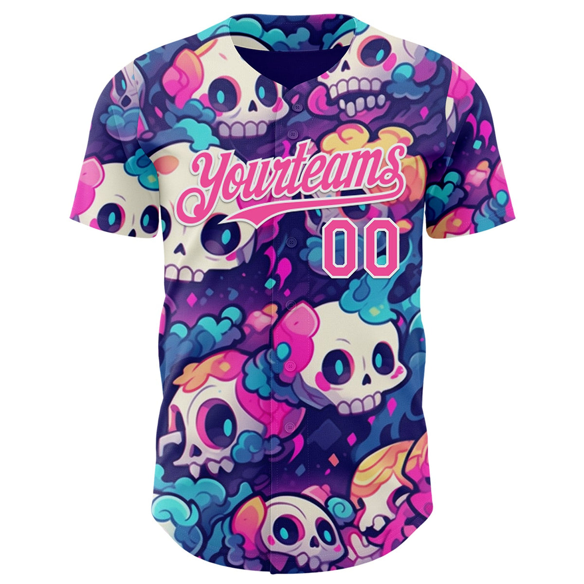 Custom Purple Pink-White Sugar Skull Day of the Dead Mexican Folk Art Authentic Baseball Jersey