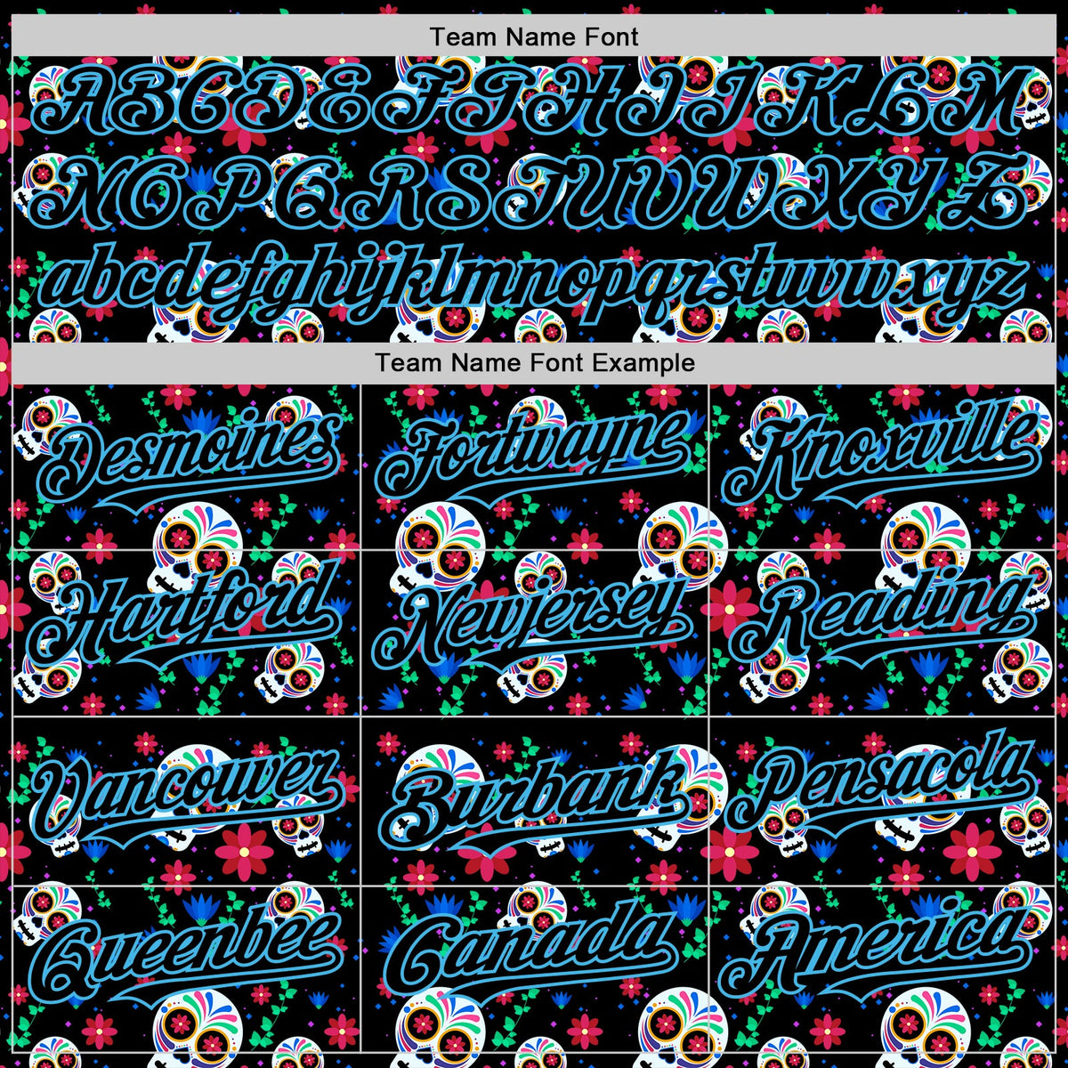 Custom Black Sky Blue Sugar Skull Day of the Dead Mexican Folk Art Authentic Baseball Jersey